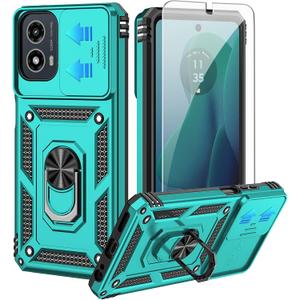 for Moto G 5G 2024 Case,with HD Screen Protector,[Slide Camera Cover],Military Grade Rugged Drop Protective Case with Magnetic Shockproof Kickstand for Moto G 5G 2024 (Mint)