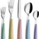 ANNOVA Silverware Set Stainless Steel Colorful Handle Tableware Kitchen Flatware Set Utensils, Includes Dinner Knives, Forks, Spoons, Salad Forks & Dessert Spoons (Pastel Mix, 20 Pieces) (Large)