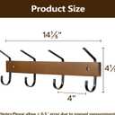 2 x SCUNDA 2 Pcs Wall Coat Rack with Hooks, Wooden Wall Mount Coat Rack with 4 Hooks, 13.4 inches Coat Hooks for Wall, for Hanging Coats, Keys, Towels, Hats for Entrance Hall, Bedroom, etc.(Brown)