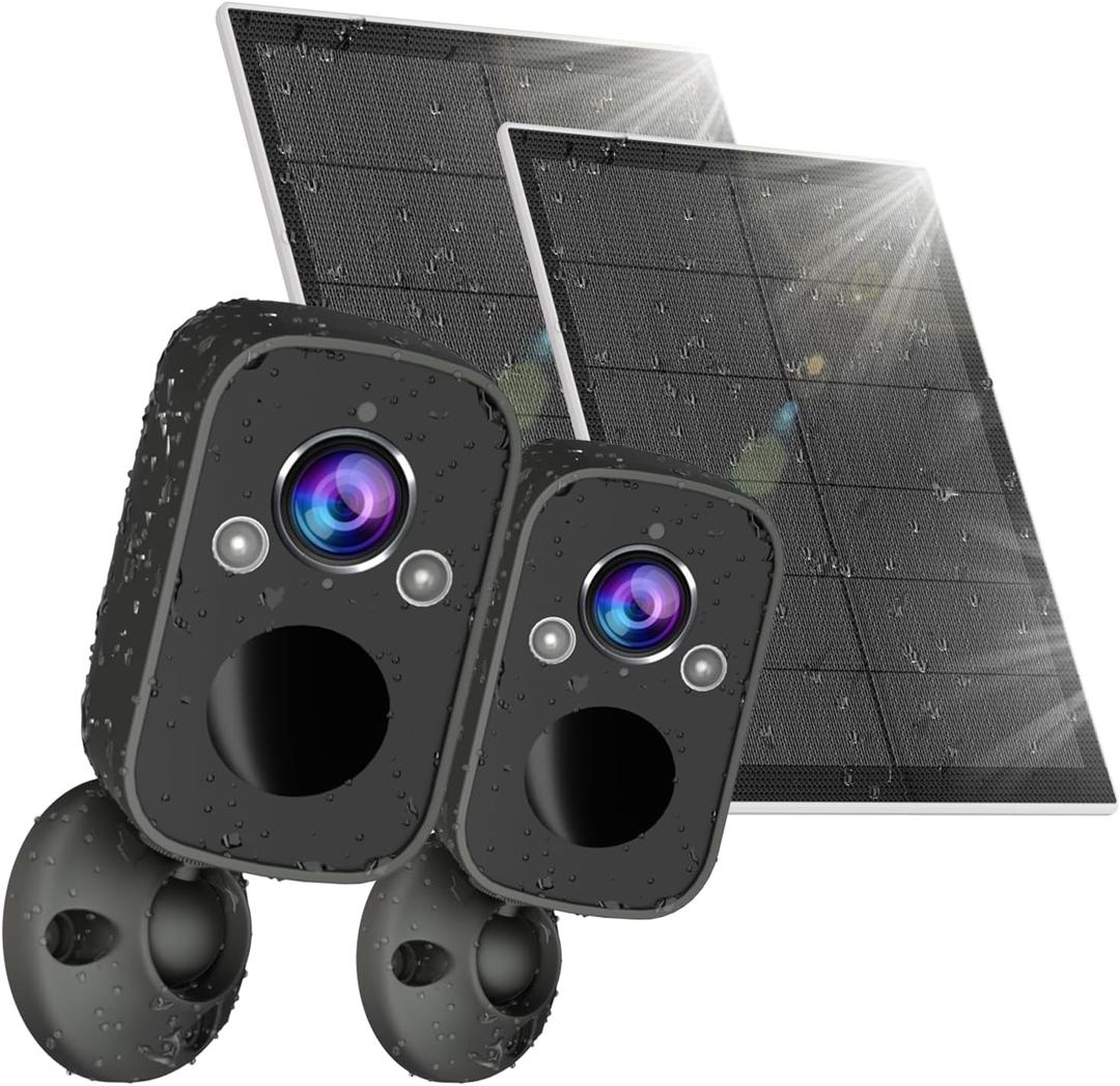 Rraycom 2K Security Camera Wireless Outdoor, Solar Camera with Color Night Vision, AI Motion Detection with Spotlight&Siren, 2-Way Audio, Cloud/SD Storage, IP65 Outdoor Cameras for Home Security 2pack