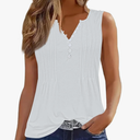 Tank Tops for Women 2025 Summer Casual Soild Smocked Sleeveless Button Down Tshirts Fitted Deep V Neck Cold Shouder Vest, size XL, White