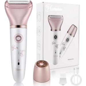 Electric Razor for Women - Painless 2-in-1 Shaver for Women Hair Remover for Face, Legs and Underarm Wet & Dry, Portable Bikini Trimmer, Lady Hair Removal with 2 Trimmer Heads- Micro USB Recharge