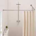 Corner Shower Curtain Rod, Brushed Nickel [24"-53"] x [24"-53"] Adjustable L Shaped Shower Rod No-Sagging 90 Degree Curved Curtain Rod for Bathroom Bathtub with 12 Ring Hooks & Ceiling Support