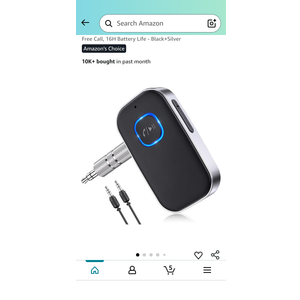 COMSOON Bluetooth Receiver for Car, Noise Cancelling 3.5mm AUX Bluetooth Car Adapter, Wireless Audio Receiver for Home Stereo/Wired Headphones, Hands-Free Call, 16H Battery Life - Black+Silver