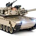 Supdex 1/18 M1A2 Abrams RC Tank, 2.4G Remote Control Tank That Shoot BBS with Smoke, Sound and Lights, 165ft Remote Control Army Model Toy, Military All-Terrain Vehicle for Kids & Adults