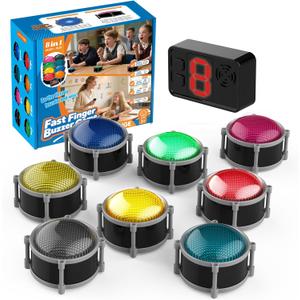 Joyublly Buzzers for Trivia Games, Rechargeable Answer Buzzers for Classroom with Light, Show Who Buzzed First, 4 Modes, 50m(164Ft)-Buzzer System for Game Show, School, Jeopardy, Family Feud Night