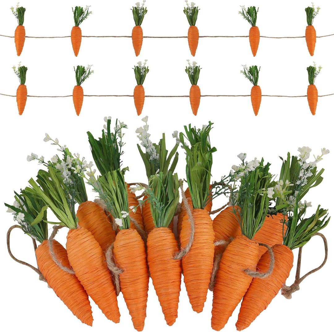 DR.DUDU Easter Garland Decor, 12 Pcs Carrot Ornament for Mantel Decorations, 8.5 FT Hanging Artificial Carrots Garland Carrot Banner for Fireplace Home Kitchen Party