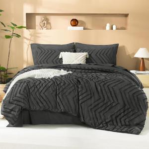 Litanika Dark Grey California King Size Comforter Set with Sheets - 7 Pieces Bed in a Bag California King Tufted Complete Bedding Sets with Comforter, Sheets, Pillowcases & Shams