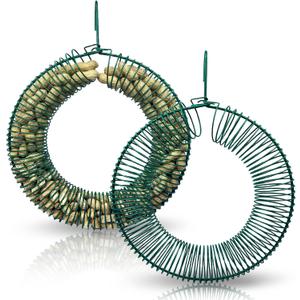2 Pack Peanut Bird Feeder, Hanging Peanut Wreath Bird Feeder, Metal Round Feeder for Outdoor Birds & Squirrels Feeding, Whole Peanut Ring Bird Feeder with Hanging Hook, Rustproof & Weatherproof