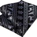 DiBanGu Christmas Bow Ties for Men Xmas Self-tied Bowties and Pocket Square Set Festival Woven Bowtie Handkerchief (Black)