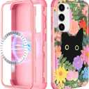 for Samsung Galaxy S24 Plus/S25 Plus Case - [Compatible with MagSafe] Women Girls Cute Magnetic Phone Cover Cat Flower Fashion Heavy Duty Shockproof Funda for Samsung S25+ Plus/S24+ Plus Cases