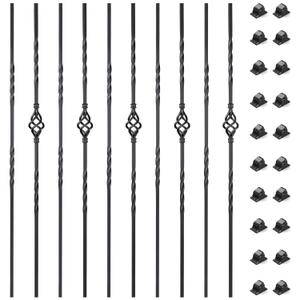 10 Pack Staircase Balusters, 1/2" x 44" Hollow Single Basket and Double Twist Iron Balusters for Staircase Indoorwith 20 Swivel Shoes