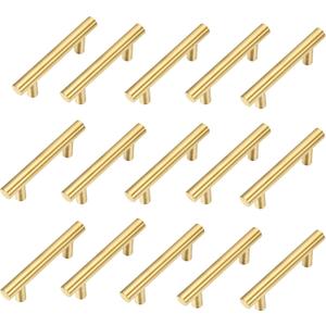 15 Pack Cabinet Pulls Brushed Gold Stainless Steel T Bar Pull Handles for Kitchen Cabinet Cupboard Drawer Door Handle Pull Knobs (Overall Length 4", Hole Center 2-1/2")