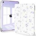 Feams Slim Case for iPad Air 11-inch M4/M3/M2 (2026/2025/2024), iPad Air 5th/4th Generation (2022/2020) 10.9 Inch Case Clear Back with Pencil Holder & Auto Sleep, Cute Purple Blossom