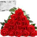 Red Fake Roses Artificial Flowers - 16 Pcs Fake Artificial Roses Silk Flowers with Stems for Home Wedding Hotel Office Centerpiece Decor