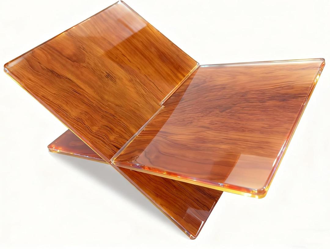 Acrylic Book Stand - Open Book Display Stand for Reading, Bible, Cookbook, Magazines, Textbooks, Recipe Holder (Wood Grain Pattern)