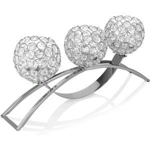 Crystal Candle Holders, 3 Arms Crystal Candelabras, Coffee Table Decorative Centerpieces for Living Room,Dinning Room Christmas Decoration, Wedding Decor,Home Decor,Wedding Gifts(Silver)