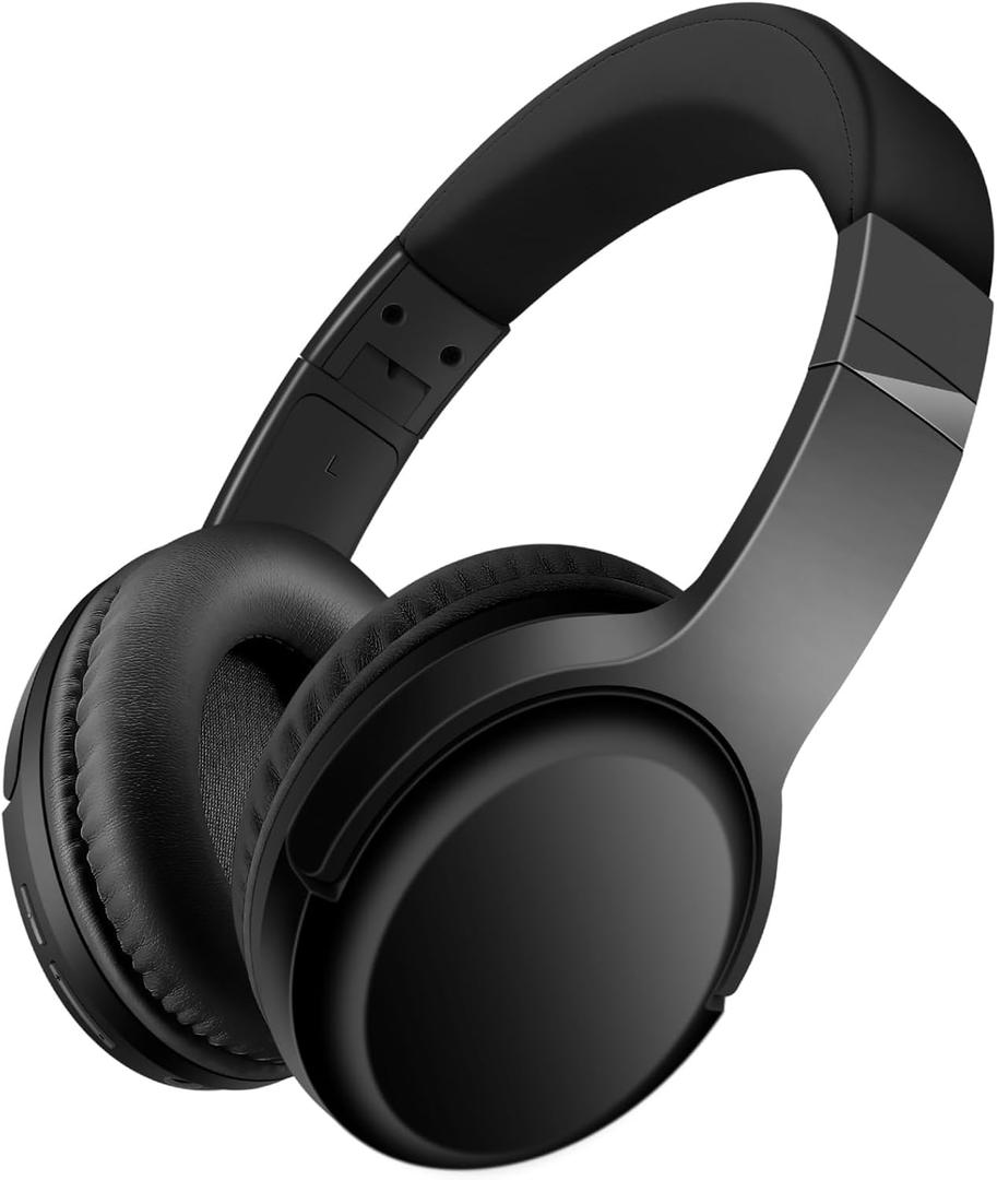 Auriculares inalmbricos y con cable con micrfono, Bluetooth 5.3, plegables y ligeros en la oreja para telfono inteligente, tableta, computadora (negro)