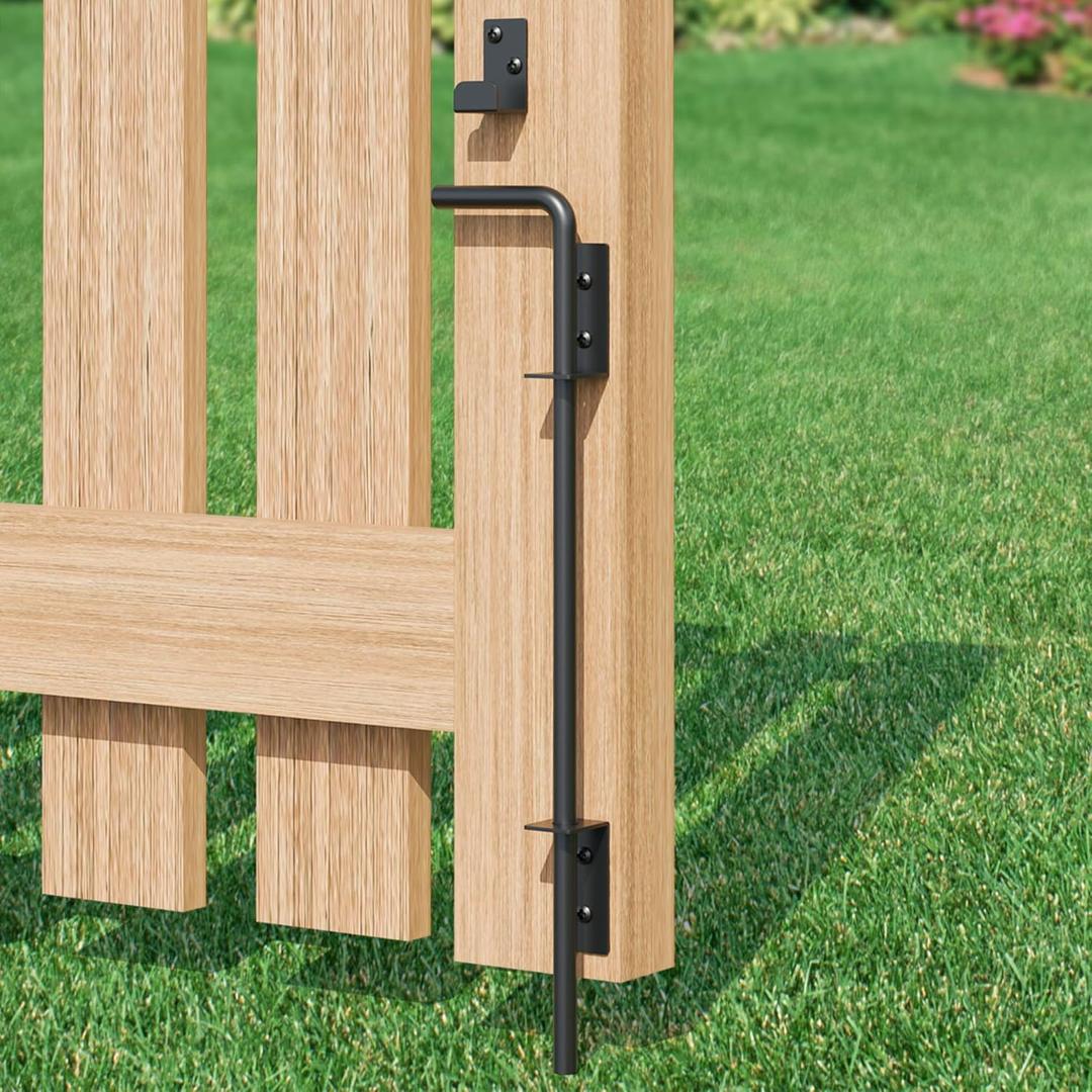 TIBEGOLD 18" Heavy Duty Cane Bolt Gate Drop Rod, Extra Thick Gate Ground Latch Hardware for Wood PVC Vinyl Metal Fences Gates, Wrought Iron Doors Stopper Gate Latches, Black Finish, 1 Pack