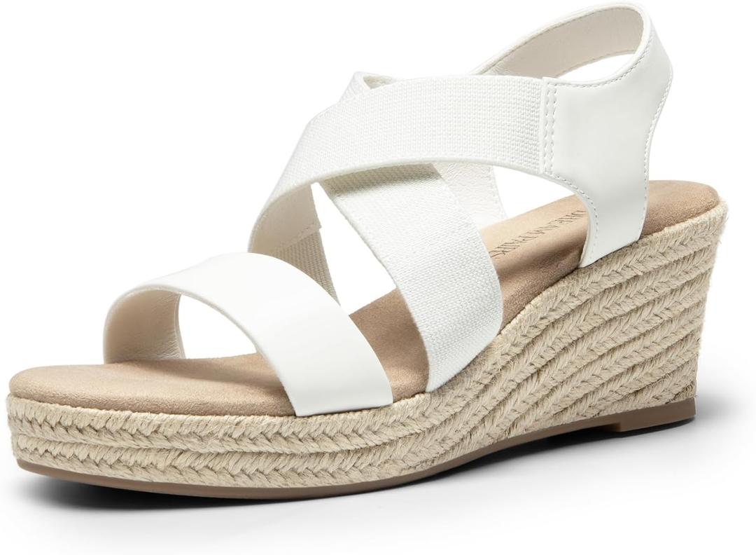 DREAM PAIRS Womens Platform Espadrilles Wedge Sandals, Slip on Elastic Ankle Strap Sandals for Women Casual Dressy Summer (6.5, White-pu)