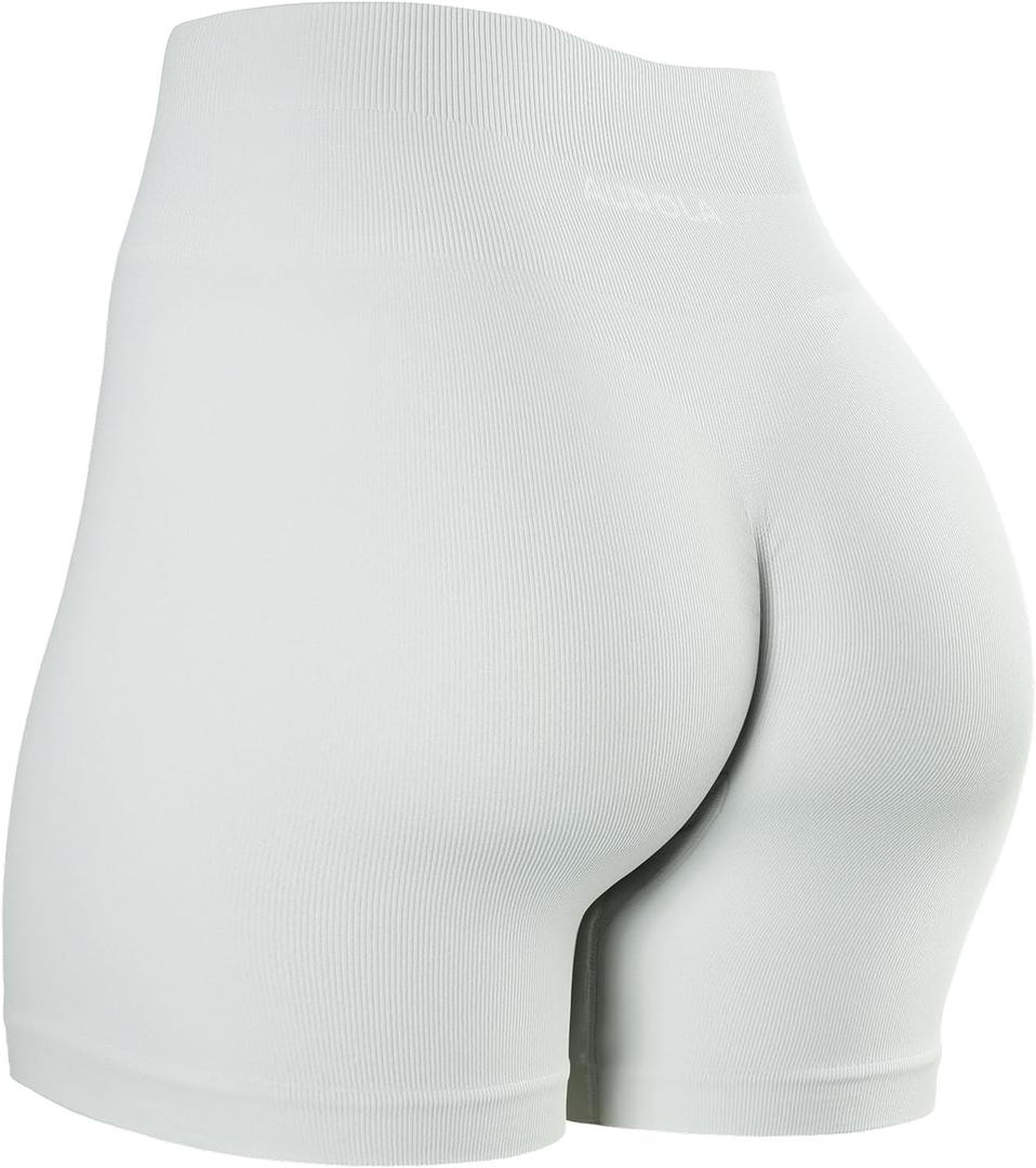 AUROLA Power Workout Shorts for Women Tummy Control Squat Proof Ribbed Thick Seamless Scrunch Active Short (Small, Blanc De Blanc)