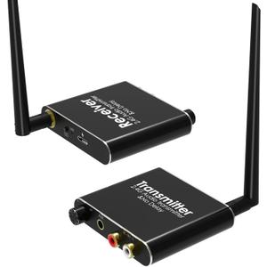 Tendak 2.4Ghz Wireless Audio Transmitter Receiver, 160 ft Long Range Low Latency Wireless Audio Adapter with Volume Control for Subwoofer/Powered Speaker/Soundbar, RCA or 3.5mm Jack Input/Output