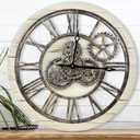 The B-Style Large Wall Clock 24 inch Moving Gear Wall Clock Oversized Vintage Farmhouse Wall Clocks for Living Room Decor Rustic Industrial Wood Clock (Desert Beige, 24 inch/60cm)
