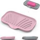 Jalopink 2 Pack Soap Holder with Drain - Self Draining Waterfall Soap Dish & Sponge Holder for Kitchen Sink Organizer, Non-Slip Dish Soap Tray for Dispenser Bottle, Gray Pink, 6x3.4 Inches