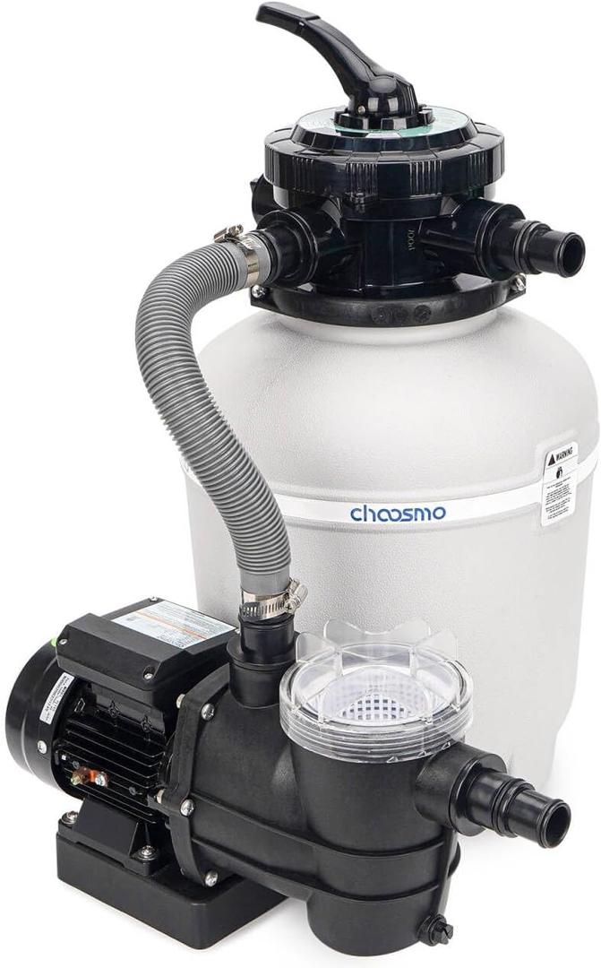 13 Inch Sand Filter Pump System for Above Ground Pools up to 11,000 Gal, 1/3HP Pool Pump Sand Filter Combo, 2500GPH Max Flow, 6-Way Valve with Hose Adapters, Prefilter Basket Easy Clean