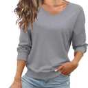 FMEYOA Women's Long Sleeve Sweatshirts No Hood Casual V Neck Lightweight Trendy Fall Spring Basic Pullover Tops, M