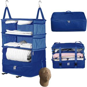 Bukere Hanging Packing Shelves for Luggage Suitcase, Portable Travel Cube Bag Organizer, Travel Essentials, Compression Closet Storage Organizer, X-Large Capacity (BLUE)
