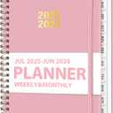 Planner 2025-2026, Weekly and Monthly Calendar Academic Planner (July 2025 - June 2026), Hardcover Teacher School Student Agenda with Tabs, Ideal for School Office Supplies, A5 (6.3" x 8.5") (Pink)