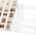 Card Display Stand set of 2, Clear 5-Tiered Shelf For Greeting Card, Stickers, Postcard, Sports Graded Card, Football Baseball Basketball Cards, Table Top Holder Display Rack For Psa Slabs (2 Pack)