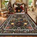 5x7 Black Grey Floral Washable Rugs for Living Room - Vintage Floral Rug for Bedroom Kids Room, Large Vintage Boho Home Decor Non Slip Carpet (Multi 36)