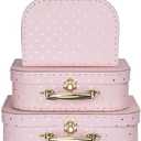 Jewelkeeper Paperboard Suitcases, Set of 2 Vintage Decorative Storage Box, Luggage Decor Storage, Vintage Decor for Birthday, Weddings, Pink Design