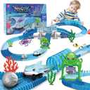 Flexible Racetrack Shark Toy Car - 199 Pcs Race Track Car with Shark & Ball for Baby Toddler Kid Boy Girl Age 3 4 5 6 7 8 9 Years Old, Ocean Theme Train Toy, STEM Educational Gift for Holiday Birthday