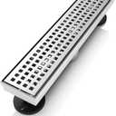 12 Inch Linear Shower Drain Rectangular Floor Drain with Accessories Square Hole Pattern Cover Grate Removable SUS304 Stainless Steel CUPC Certified Brushed