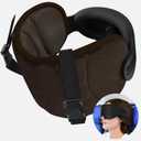 SARISUN Travel Pillows for Airplanes, Airplane Pillow with Eye Mask for Long Flight, Airplane Head Strap for Sleeping, 360 Support Headrest for Car Trip, Stop Bobblehead Travel Essential, Dark Brown, Airplane Seats with Headrest