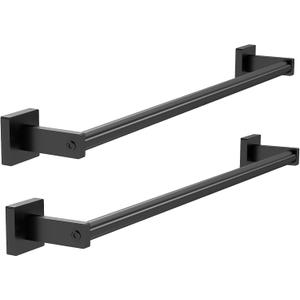 MKO Towel Bar for Bathroom, 24" Hand Towel Holder Rod with Metal, Black Towel Racks for Bathroom Hanger Wall Mounted for Home Essentials, 2 Pack