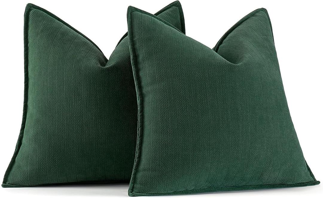 MIULEE Pack of 2 Green Decorative Pillow Covers 20x20 Inch Soft Chenille Luxurious Couch Throw Pillows Farmhouse Cushion Covers with Elegant Design for Sofa Bedroom Living Room Home Decor (20" x 20" (Pack of 2))