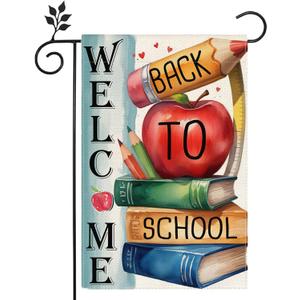 5 x Welcome Back to School Pencil Book Garden Flag 12x18 Inch Double Sided Flag Seasonal Classroom Teacher Flag Outdoor Yard Decoration