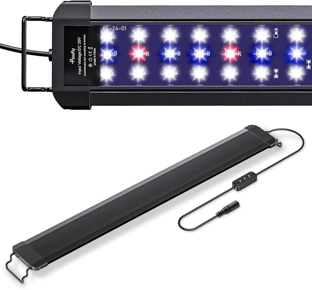 Pawfly 18 W Aquarium LED Light for 24 to 30 Inch Fish Tanks Extendable Fish Tank Light with Full Spectrum Brilliant White Blue Red Lights with Daytime & Night Modes and Adjustable Brightness
