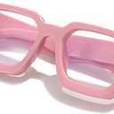 AIEYEZO Square Thick Frame Glasses for Women Men Fashion Blue Light Glasses Trendy Chic Computer Eyeglasses (Pink)