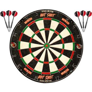 Ruthless Hot Shot Dart Board | Endurance Round Wire Sisal Dartboard Set Including 2 sets of Steel Tip Darts, Product Dimensions 17.72"W x 17.72"H