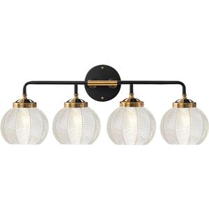 Ribbed Glass Vanity Lights Bathroom Light fixtures Over Mirror Mid Century Modern Wall Sconce Clear Glass Globe Shade Matte Black Gold Wall lamp for Kitchen Powder Room Over Mirror