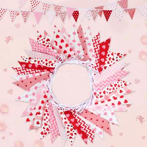 Bememo 33ft Triangle Bunting Banner, Valentine's Day Bunting Cotton Fabric Flags Pennant Garlands for Galentine's Day Birthday Wedding Baby Shower Home Outdoor Garden Decorations