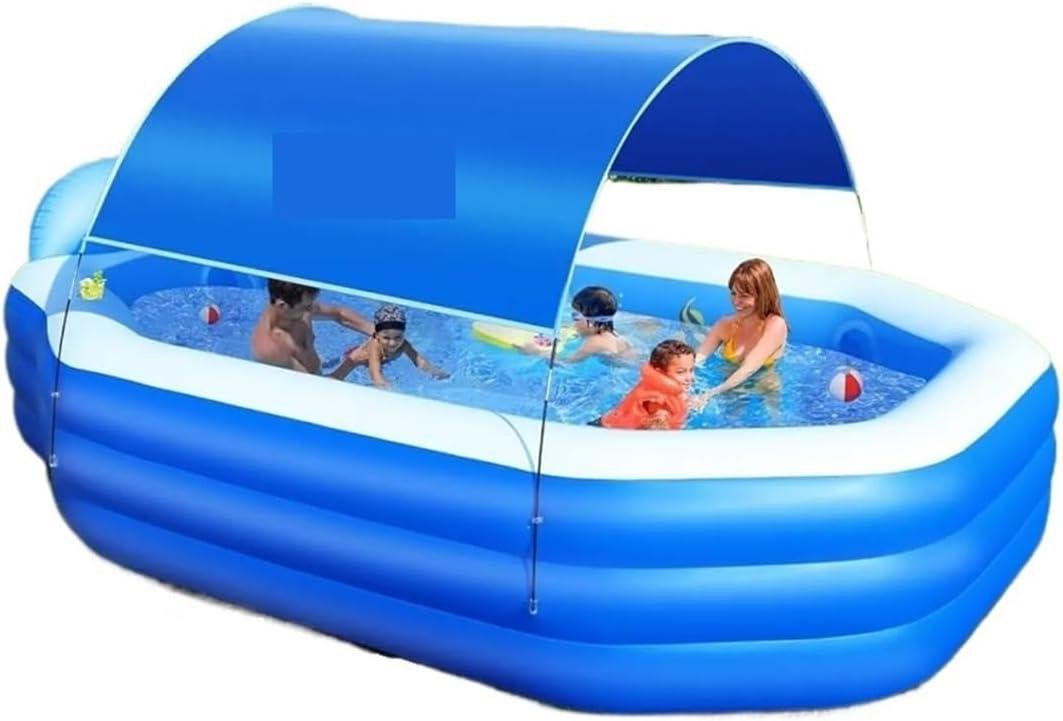 Paddling Pool Inflatable Pool with Canopy, Large Inflatable Swimming Pool Blow Up Pools with Seats Backrest Thickened