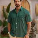 Hardaddy Men's Casual Striped Shirts Button Down Short Sleeve Blouse Summer Hawaiian Shirt (Green, M)