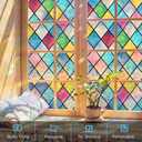 Haton Stained Glass Window Film, Rainbow Window Privacy Film, Decorative Sun Blocking Glass Clings Stickers, Static Cling Colorful Lattice Coverings Decals for Home Door 17.5" x 78.7"