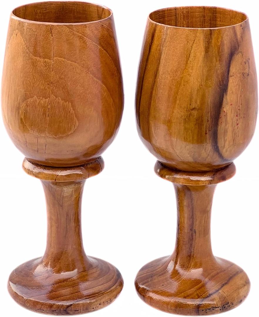 collectiblesBuy Handmade Rustic Wooden Wine Glass Set of 2  Dark Brown Vintage Goblets | Eco-Friendly Drinkware Cups for Kitchen, Bar Decor, Parties & Gifts
